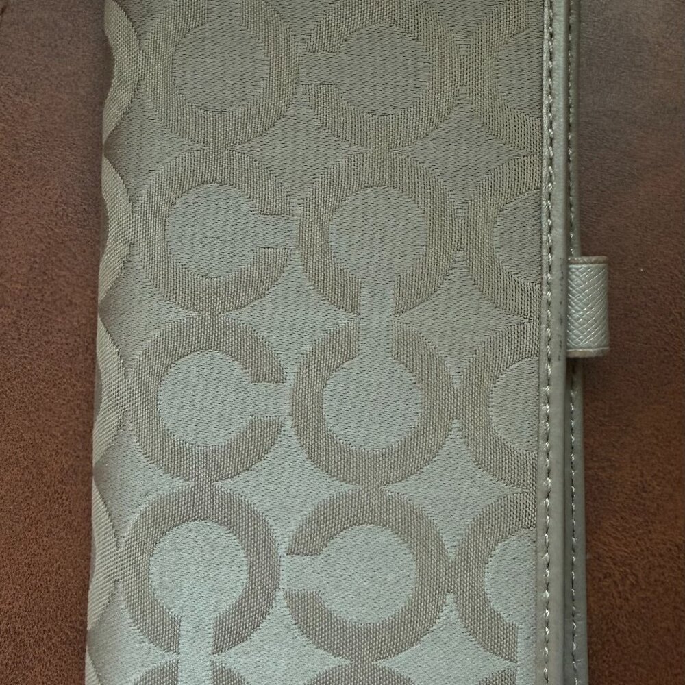 Coach Signature Checkbook Cover Tan EUC